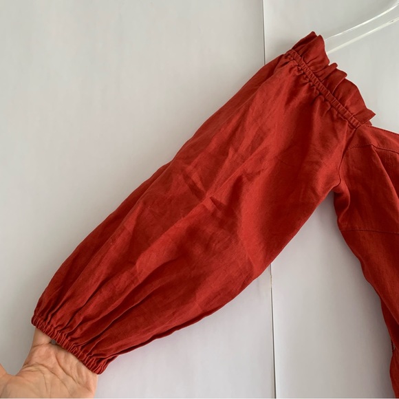 Suboo Rising Sun Button Front Linen Mini Dress brick red - Picture 9 of 13